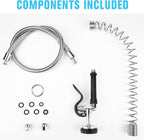 Spray Valve with 38" Flexible Stainless Steel Hose & Pre-Rinse Overhead Spring, Commercial Faucet Flexible Hose with Spray Head Replacement Kit for Commercial Restaurant Industrial Kitchen Sink Faucet
