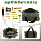 Small Tool Bag,Close Top Wide Mouth Tool Organizer Bag,Large Capacity Tool Bags for Men,Canvas Tool Storage Bag for Storage Handbag for Screwdrivers,Wrench,Pliers Hand Tools (Army Green, 12 Inch)