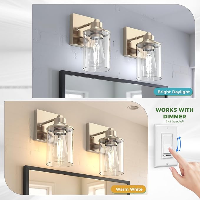 DORESshop 1-Light Bathroom Light Fixtures, Chrome Wall Sconces with Clear Glass Shade, Bathroom Vanity Light Fixture for Living Room Bedroom