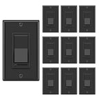 BESTTEN 10 Pack Dimmer Wall Light Switch, Compatible with Dimmable LED, CFL, Incandescent and Halogen Bulb, Single Pole or 3-Way Dimmer Switches, 120VAC, Decorator Wall Plate Included, Black