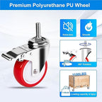 4 inch Stainless Steel Caster Wheels, 1/2"-13x1-1/2 Threaded Stem Casters, TPR Rubber Wheels for Furnitures,Restaurant,Labs,Hospital (4 with Brake, Red PU, 1/2“-13x1-1/2)