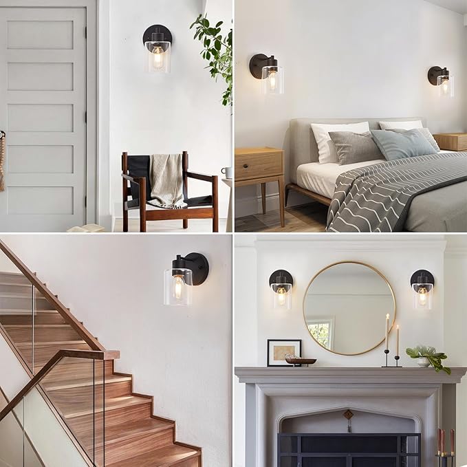 Wall Sconces for Bathroom, Modern Vanity Light Fixtures, Black Wall Mount Lighting Lanterns, Farmhouse Wall Lights with Clear Glass Shade for Bedroom Living Room Mirror Hallway Kitchen（2PACK）