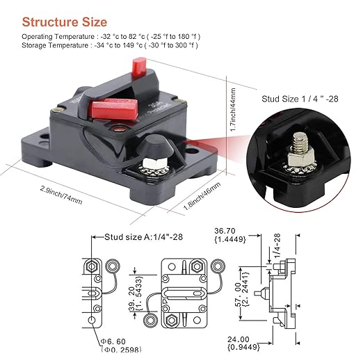 Erayco 100 Amp Circuit Breaker with Manual Reset for Car Marine Trolling Motors Boat ATV Manual Power Protect for Audio System Fuse, 12V-48VDC, Waterproof (100A)