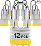 Padlocks with Same Key, LQYN 12 Pcs Laminated Keyed Padlock (1-9/16", 40mm), Keyed Alike Locks, Long Shackle, for Storage Locker, Hasp Latch, Toolbox, Sheds