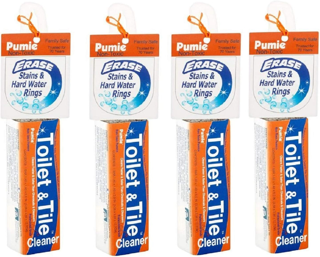 PUMIE Toilet & Tile Pumice Cleaner, Pumice Stick with Handle, Multi-Function Toilet Bowl Ring Remover by US Pumice, Bath-8, Pack of 4