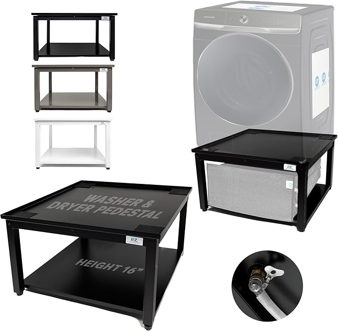Washer and Dryer Pedestals - 28" W, 16" H, Black Steel Universal Fit with Major Brands, Leak-Proof Laundry Pedestal with Drain Pan & Hose, Washer and Dryer Stand for Back Pain Relief, 800 lbs Capacity