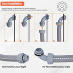 Liquid-Tight Conduit 1-1/2 inch 25ft, Electrical Conduit w/UL Certification, Flexible Conduit with 5 Straight and 5 90-Degree Conduit Connector Fittings Gray