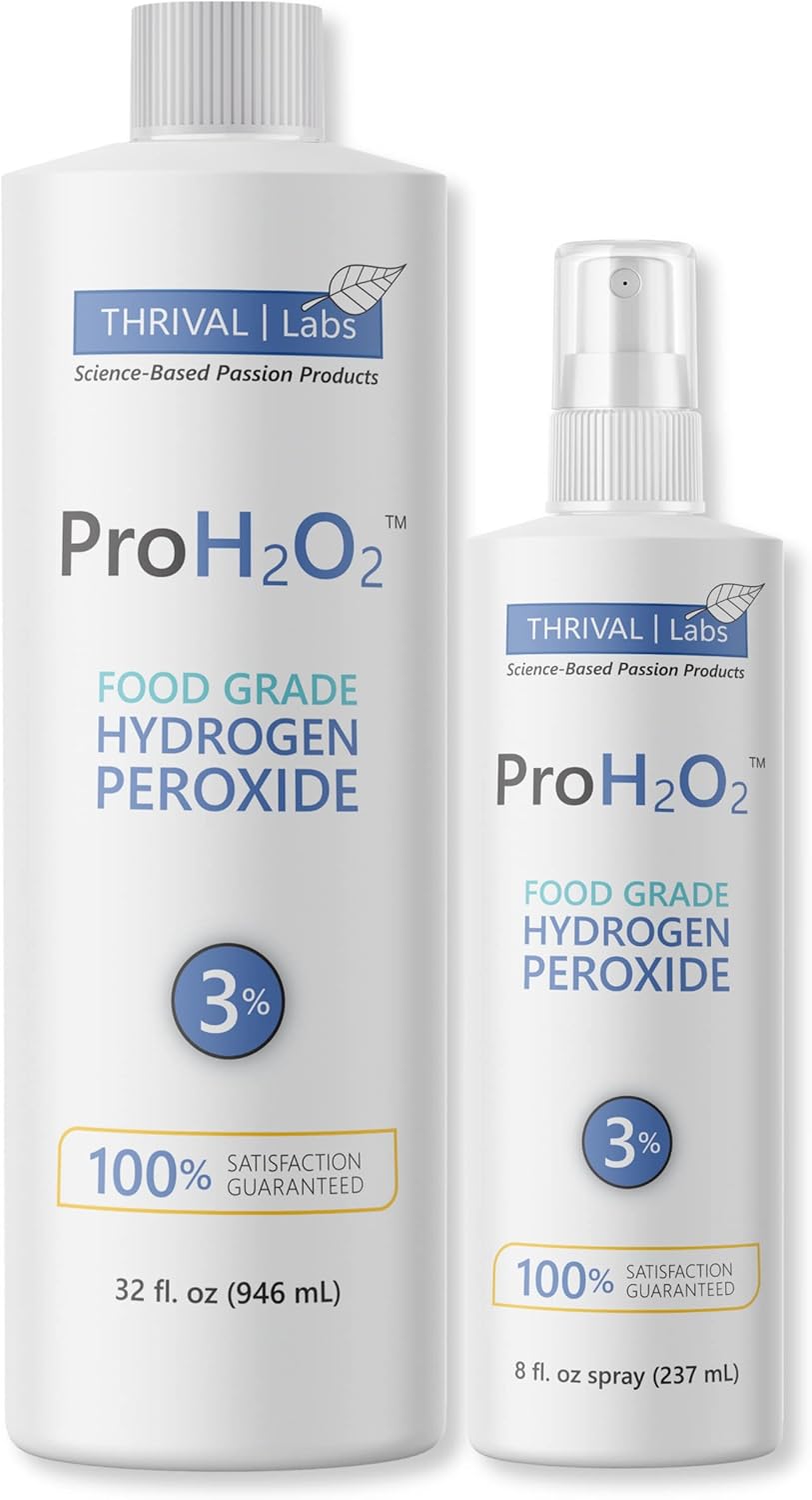 ProH2O2 3% Food Grade Hydrogen Peroxide – Natural Cleaner & Disinfectant – For Household Use – Ideal for Cleaning, Sanitizing & Gargle – 8 fl oz Spray & 32 fl oz Refill (Combo Pack)