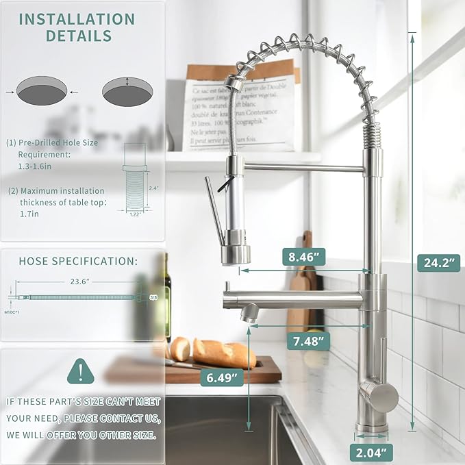 Fapully Commercial Kitchen Sink Faucet, Pull-Down Sprayer Kitchen Faucets Brushed Nickel