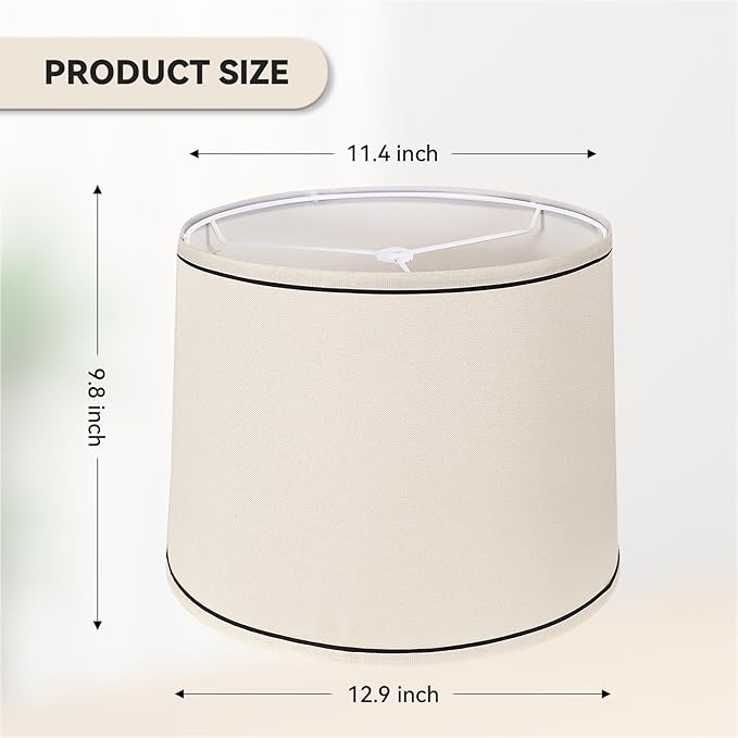 Lamp Shades Set of 2 - Drum Lampshades 11.4" x 12.9" x 9.8" Inches, Fabric Medium Replacement Lampshades for Table Lamp, Floor Lamp, Assembly Required, Spider,Linen