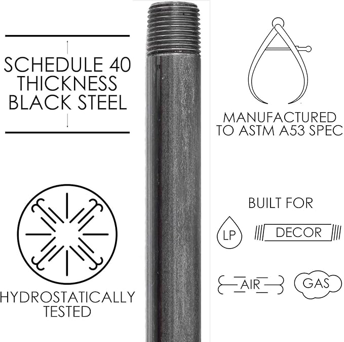 PIPE DÉCOR 1/2" x 2-1/2" Malleable Cast Iron Pipe Nipple, Pre Cut Connectors, Industrial Steel Grey Fits Standard Half Inch Black Threaded Pipes Nipples and Fittings, Vintage DIY Furniture, 10 Pack