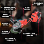 Angle Grinder, Cordless Grinder with 2 × 5.0Ah Batteries, 10000RPM Battery Powered Grinder, 3 Speed Angle Grinder Tool, Cordless Grinder with Battery and Charger for Cutting Shaping Grinding Polishing