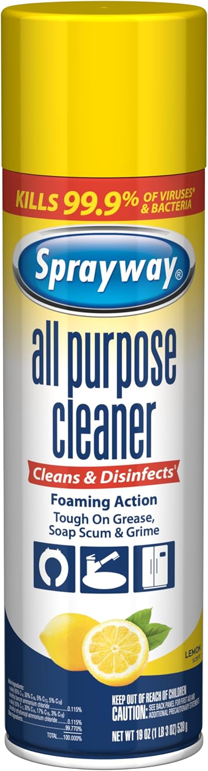 Sprayway All Purpose Cleaner with Lemon Scent, 19oz, Pack of 6 | Foaming Action, Clean, Disinfect, Deodorize | Tough on Grease, Soap Scum, Grime | EPA Approved, Kills 99.9% of Viruses & Bacteria