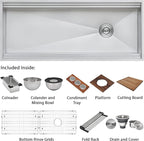 Ruvati 57-inch Undermount Workstation Kitchen Sink – 16 Gauge Stainless Steel Single Bowl with Ledges & Accessories – RVH8555