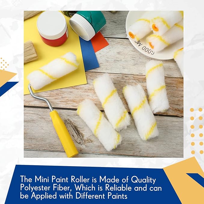 Leumoi 500 Pcs 4 Inch Paint Roller Mini Rollers Covers 1/2" Nap Microfiber Roll Covers Bulk, Small Home Repair Tools Refills House Painting Supplies Household for DIY(Yellow)