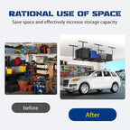 3x8 Overhead Garage Storage Rack Adjustable Garage Ceiling Storage Racks, Holds 600 lbs, 22 lbs Per Hook, Heavy Duty Steel Hanging Organizer for Tools, Bins & Bikes