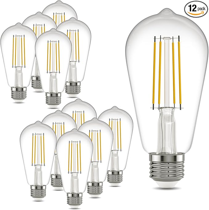 Kawaya E26 LED Edison Bulbs: 12-Pack 8W Equivalent 80W Dimmable LED Bulbs - Vintage ST58 5000k Daylight White - 800 Lumens High Brightness Bulbs with 90+ CRI - Clear Glass