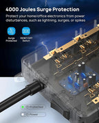 TROND Surge Protector Power Strip, 10ft Heavy Duty Extension Cord with 32W USB C & QC 3.0 Charger, 4000J, ETL Listed, 13 Wide Spaced Outlets, Flat Plug, Wall Mount for Home Office Supplies, Black