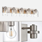 5 Light Brushed Nickel Vanity Lights Bathroom Lighting Fixtures Over Mirror, Modern Bathroom Lights with Clear Glass Shade, Farmhouse Vanity Wall Sconces Lighting for Bedroom Living Room