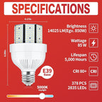 480V LED Corn Light Bulb, 85W E39 Mogul Base, 14025LM (165 LM/W), 5000K Daylight Lamp, Replacement 400W HPS/MH for Indoor Outdoor Garage Warehouse Factory Backyard