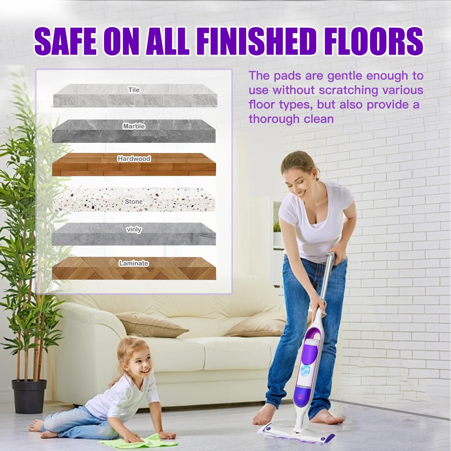 50 Count Disposable Mopping Pads Refills for PowerMop Mopping Pads Multi-Surface Household Replacement Mop Pads,for Swiffer Power Mop Pads, Safe on All Finished Floors.