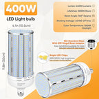 2 Pack 400W Corn LED Light Bulb Fanless,5000K Daylight(Eqv.1,200w Mh/Hps/Hid) Non-Dimmable E26/E39 Large Mogul Base LED Cob Lamp 57,000LM for Garage Warehouse Factory Workshop Street Backyard