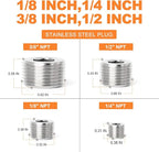 GASHER 20Pcs Stainless Steel Internal Hex Thread Socket Pipe Plug Fitting 1/8" 1/4" 3/8" 1/2" NPT Male