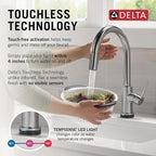 Delta Trinsic Touchless Kitchen Faucet with Touch Technology, Brushed Nickel Kitchen Sink Faucet with Pull Down Sprayer, Single Hole, Arctic Stainless 9159TL-AR-DST