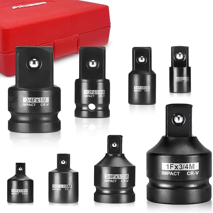 AOBEN 8 Piece Impact Socket Adapter and Reducer Set, 1/4, 3/8, 1/2" SAE Socket Adapter, Impact Driver & Wrench Conversion Kit Socket Reducer Set, Cr-V Steel