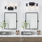 3 Light Bathroom Light Fixtures Black Vanity Light Over Mirror Modern Farmhouse Wall Lighting Sconces Rustic Industrial Wall Lamp for Bathroom, Bedroom, Living Room E26 Socket with Glass Shade