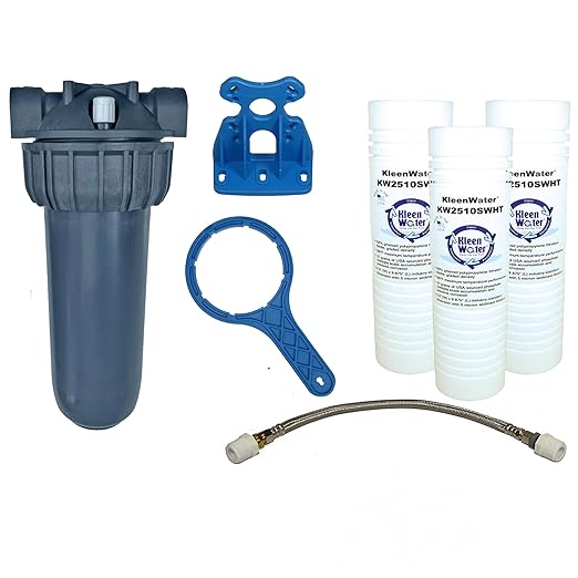 Dishwasher Water Filter, KleenWater KW2510HW Under Sink Filtration System, Polyphosphate Filters for Hard Water and Cloudy Film Residue on Dishes and Glasses