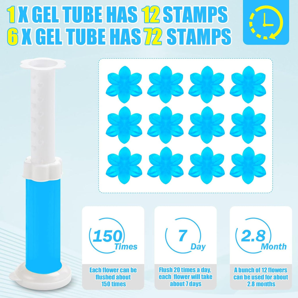 6 Pack Toilet Gel Stamp, 72 Stamps 6 Kinds Of Scent Toilet Bowl Cleaner Gel, Long-Lasting Flowers Shaped Bathroom Freshener, Keeps Toilet Fresh Fragrant and Clean