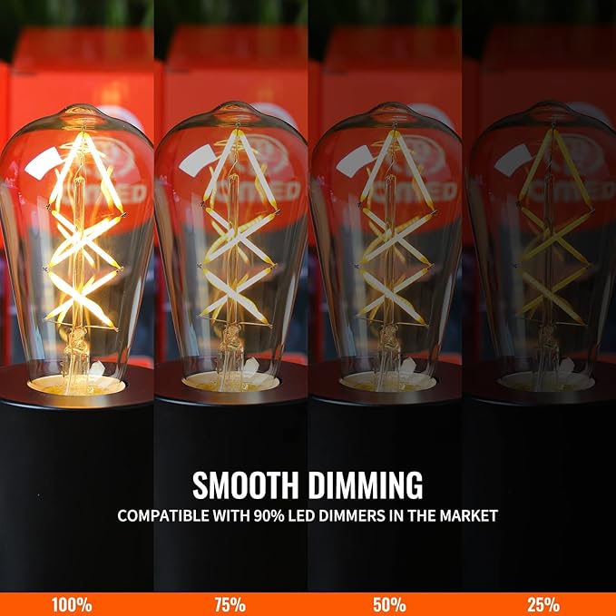 OMED LED Edison Light Bulb 24 Pack, Dimmable Criss-Cross Filament LED Bulbs, 60 Watt Equivalent 2700K Soft White Vintage Style Amber Glass Edison Bulb, 600 Lumens 6W Medium Base E26 ST64 Light Bulb