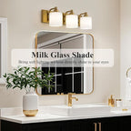 Stainless Steel Milk Glass Vanity Lights for Bathroom, 3 Light Gold Bathroom Light Fixtures Over Mirror, Ceramic E26 Sockets Wall Mounted