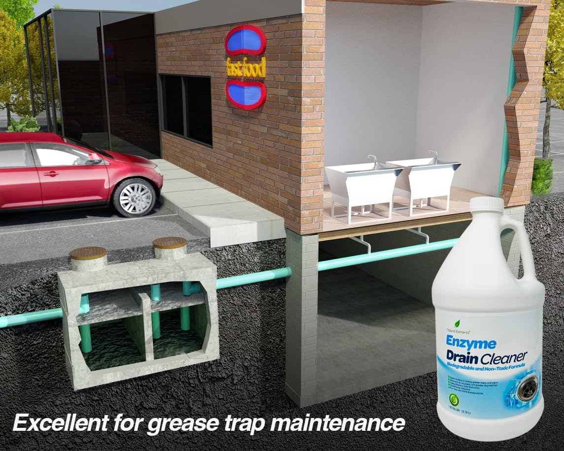 Natural Elements Enzyme Drain Cleaner | Digest Grease, Fats, and Paper Buildup in Drains, Septic Tanks, Grease Traps, Pipes (1 Gallon)