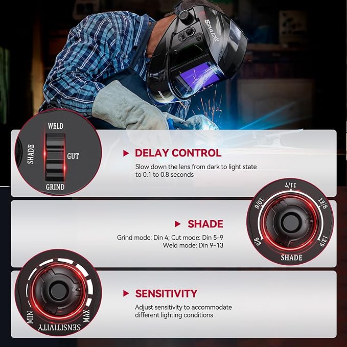 ARCCAPTAIN Auto Darkening Welding Helmet with Side View, 180° Panoramic View, 1/1/1/1 True Color Large Viewing Welding Hood with 4 Arc Sensor Solar Powered, Wide Shade 4/5-9/9-13 for TIG MIG ARC CUT