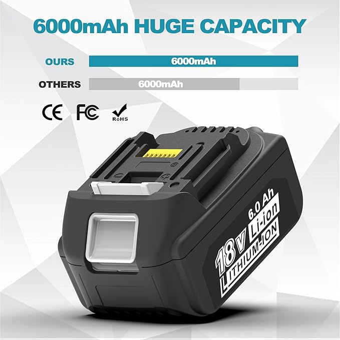 6.0Ah Battery Replacement for Makita 18V Battery Compatible with 18 Volt BL1860B BL1850B BL1840B BL1830B BL1815B Batteries