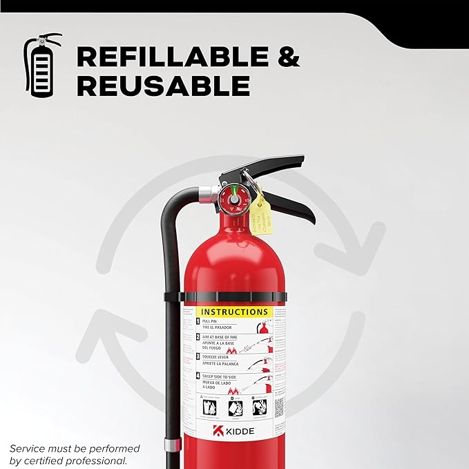 Kidde Commercial-Grade Fire Extinguisher for Office, Parking Garages, Rechargeable, 3A40BC