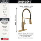 Delta Theodora Pro Style Commercial Kitchen Faucet with Pull Down Sprayer, Single Hole Brushed Gold Kitchen Sink Faucet, Single Handle, Champagne Bronze 18804Z-CZ-DST