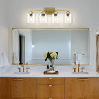Modern Brushed Gold 4 Light Bathroom Light Fixtures, 24 inch Vanity Lights for Bathroom with Clear Glass for Mirror Kitchen Living Room Hallway Cabinet Porch
