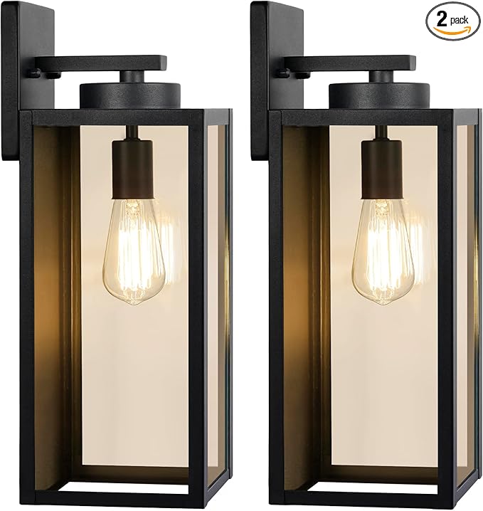 Large Size Outdoor Wall Light Fixtures, Exterior Lighting Fixtures Porch Sconces Wall Mounted, Waterproof Black Outdoor Wall Lanterns Lamps, Outside Lights for House Patio Front Door Entryway, 2-Pack