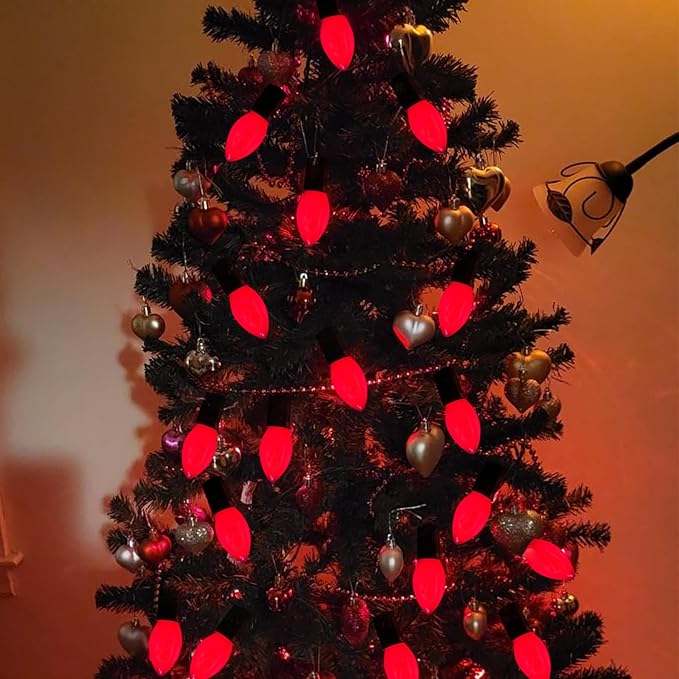 C9 Red Valentines Christmas Light Bulbs, 25 Pack Ceramic Red Replacement Light Bulbs, E17 Intermediate Base Edison Bulb for Outdoor Christmas Lights Valentines Decor Lights, 7 Watts