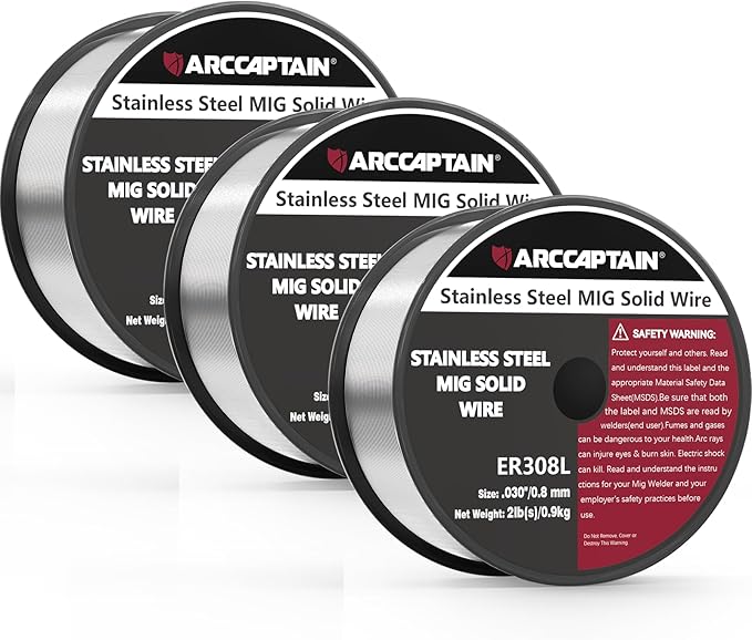 ARCCAPTAIN Stainless Steel MIG Solid Wire ER308L, 030-Diameter 6-Pound Stainless Steel Wire with Low Splatter Compatible With Lincoln Miller Forney Harbor MIG Welder