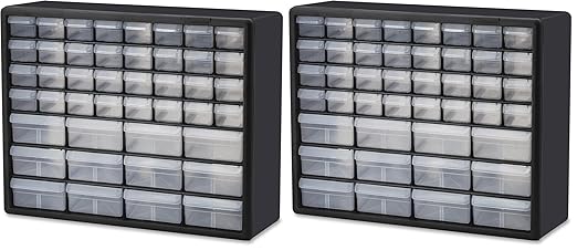 Akro-Mils 44-Drawer Plastic Drawer Storage Cabinet for Garage Organization, Bead Organizer, Building Bricks Storage, Teacher Toolbox, Makeup Organizer, 20-Inch W x 6-Inch D x 16-Inch H, 10144 Black