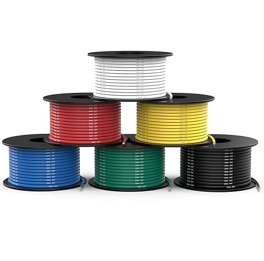 NAOEVO 18 Gauge Wire 180ft, 18 AWG Wire 6 Colors 30ft Each Spool, Flexible Silicone Tinned Copper Electrical Cable, Wiring kit for Breadboard/Automotive/DIY/Battery, 200℃