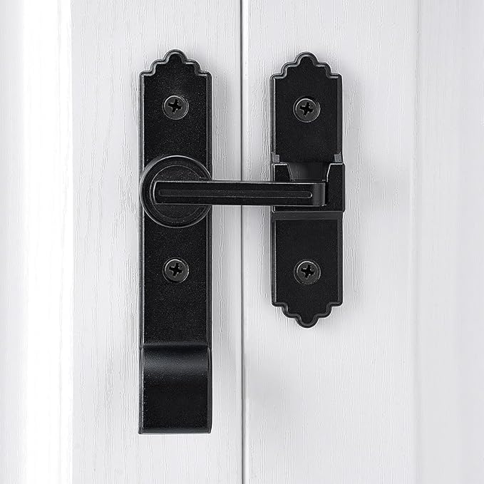 180 Degree Black Barn Door Lock, Flip Gate Latch with Handle, Heavy Sliding Door Latches, Door Security Sliding Latch Lock for Cabinets, Bathroom, Garden, Window, Garage