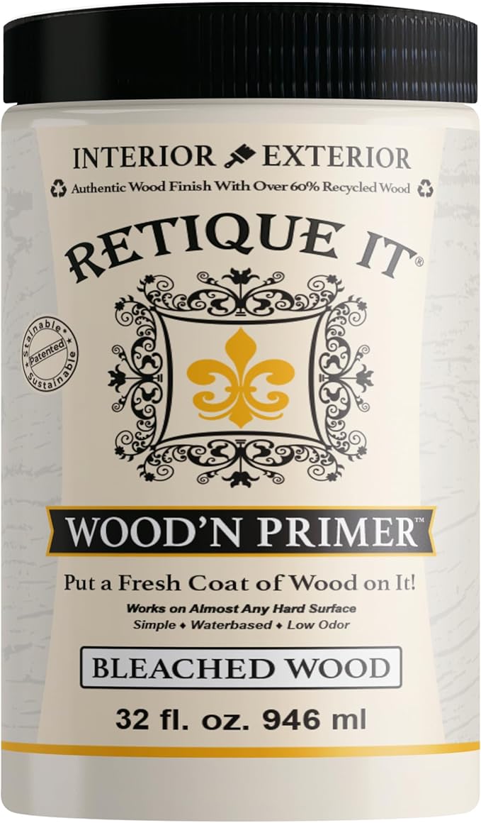 Retique It Wood'n Primer - Paint it then stain it - Stainable Wood Fiber Paint (Bleached Wood, Large)