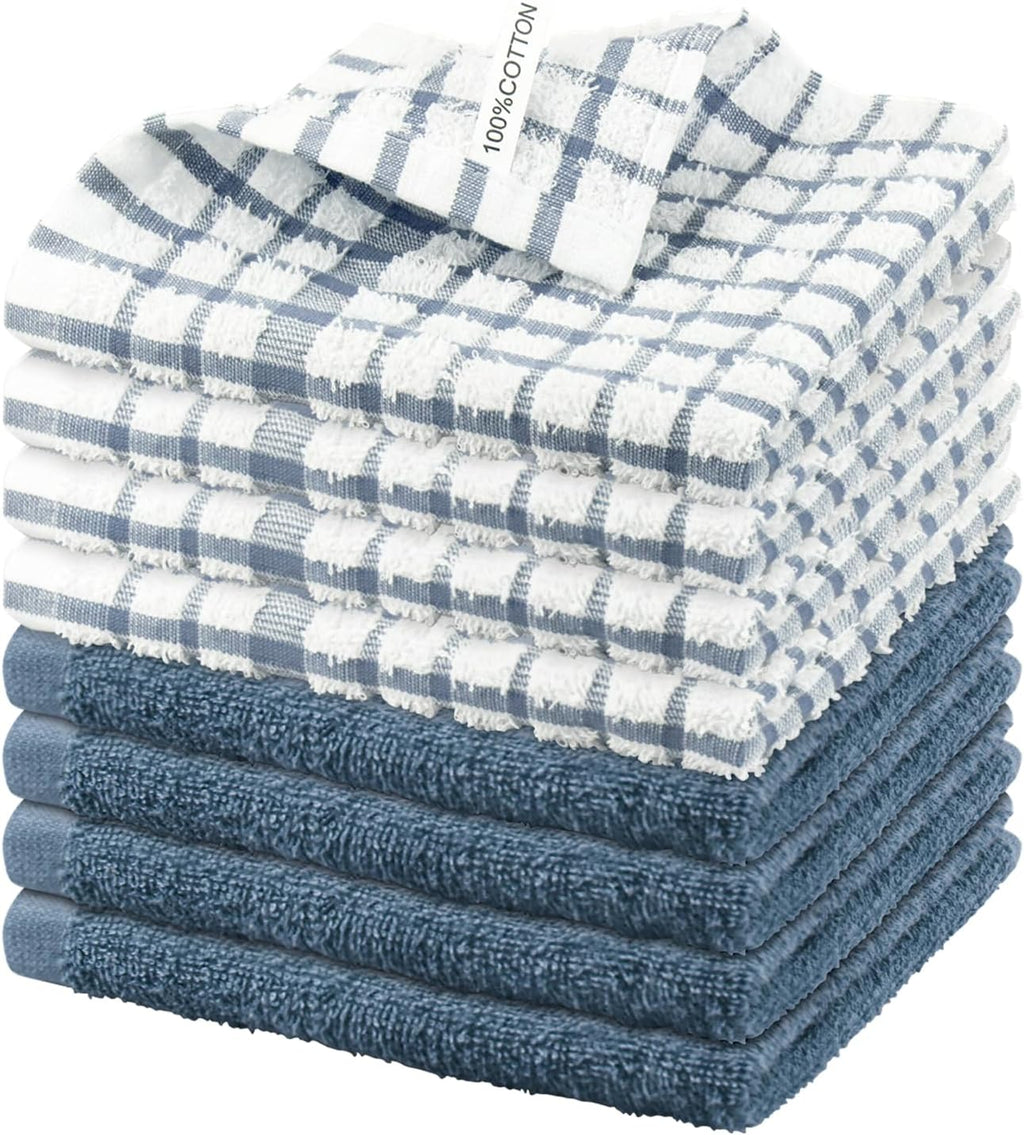 Nialnant 8PCS Dish Cloths,100% Cotton Soft Absorbent Cleaning Rags,Quick Drying Dish Towels for Kitchen,Washing Dishes-Little Blue,12x12in
