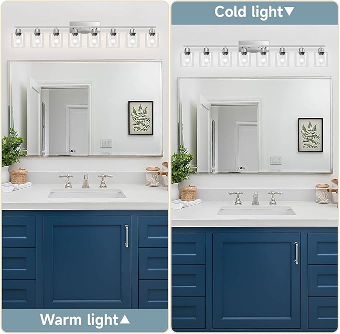 Modern Brushed Nickel 8 Light Bathroom Light Fixtures,52 inch Vanity Lights for Bathroom with Clear Glass for Mirror Kitchen Living Room Hallway Cabinet Porch