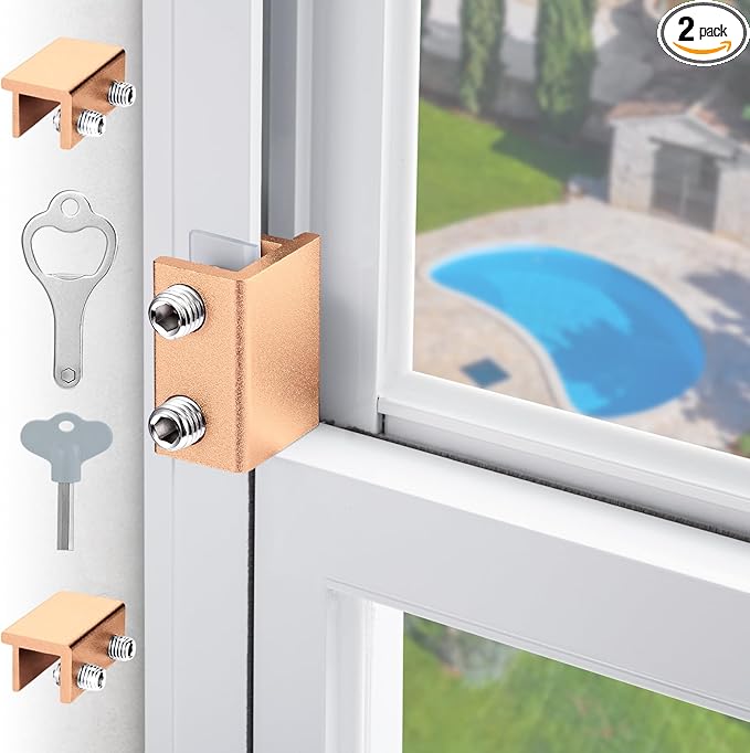 Sliding Window Locks - Adjustable Aluminum Security Locks for Horizontal & Vertical Windows (2 Sets Gold)